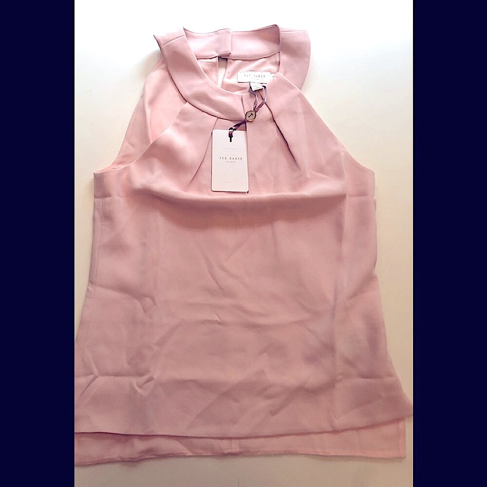 *NWT* TED BAKER Silky Blush Pink Halter Neck Blouse, size 1, Orig $185!
